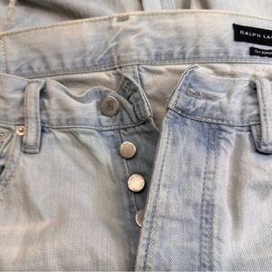 Ralph Lauren Black Label Straight Leg Distressed Denim Jeans Light Indigo 32/32